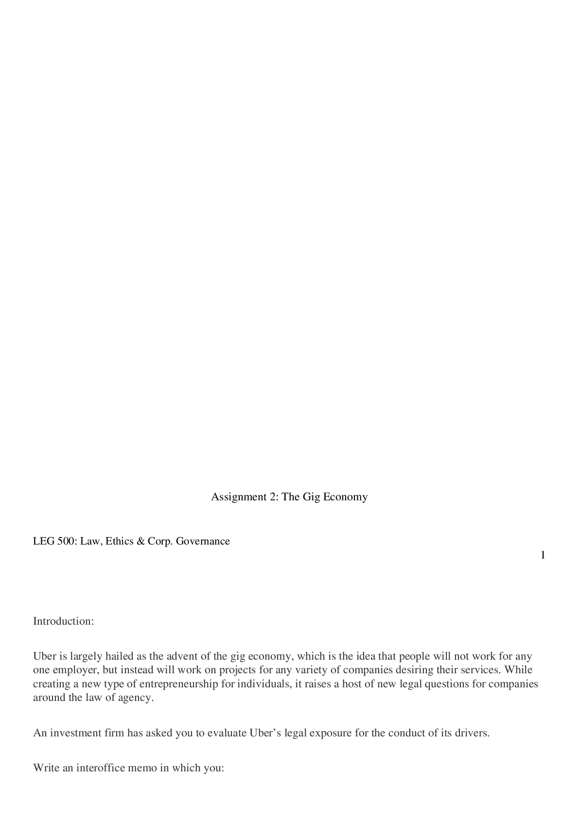 Preview image for LEG 500 Assignment 2 The Gig Economy